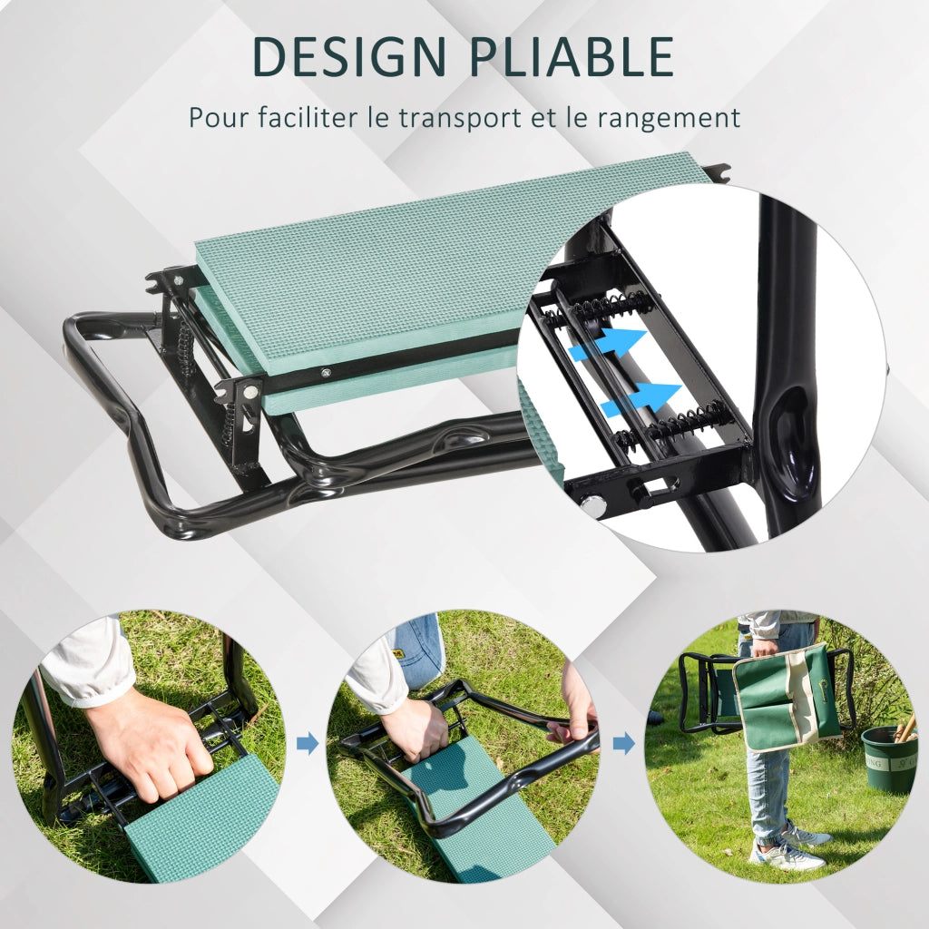 Sgabello da Giardino Pieghevole con Cuscino e Tasca ¨C Zephmum ¨C Verde