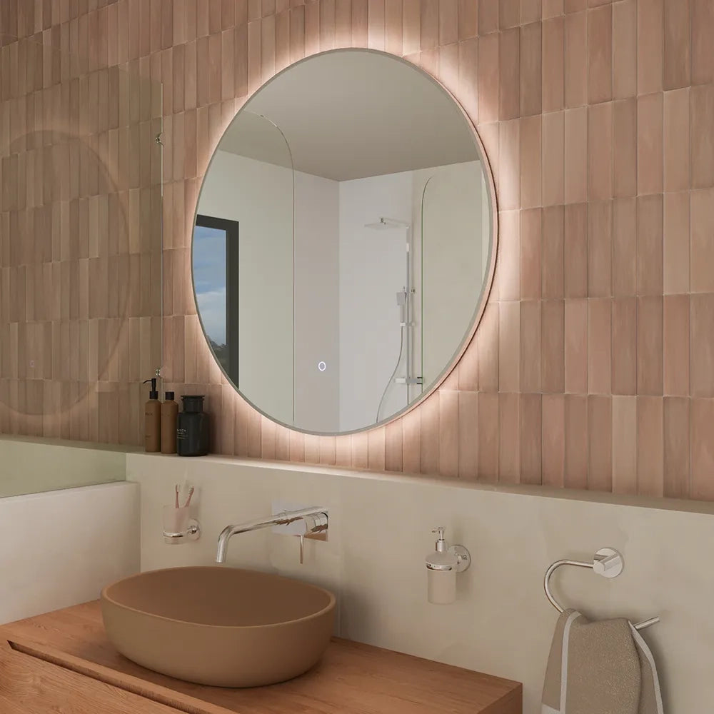 Specchio led tondo Ø 60 cm cornice bianco opaco retroilluminato touch screen luce calda/fredda