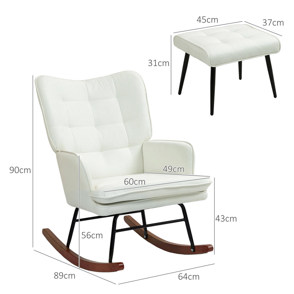 Poltrona a Dondolo con Poggiapiedi e Braccioli ¨C Minimal ¨C Crema