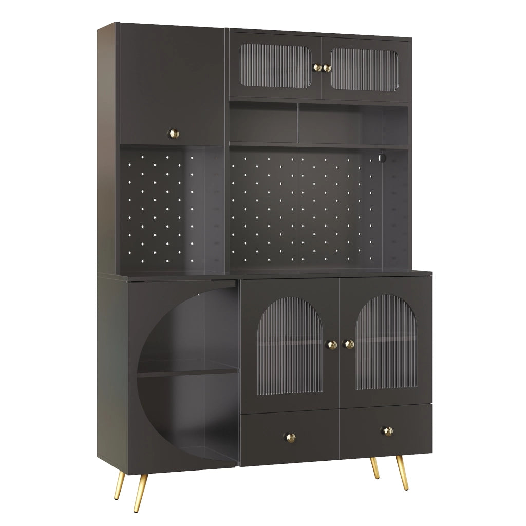 Mobile Credenza con LED, USB e Prese ¨C MINIMAL ¨C Nero, Vetro, Cassetto