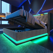 LETTO Contenitore 160x200 cm Grigio in lino con LED e USB Tipo-C
