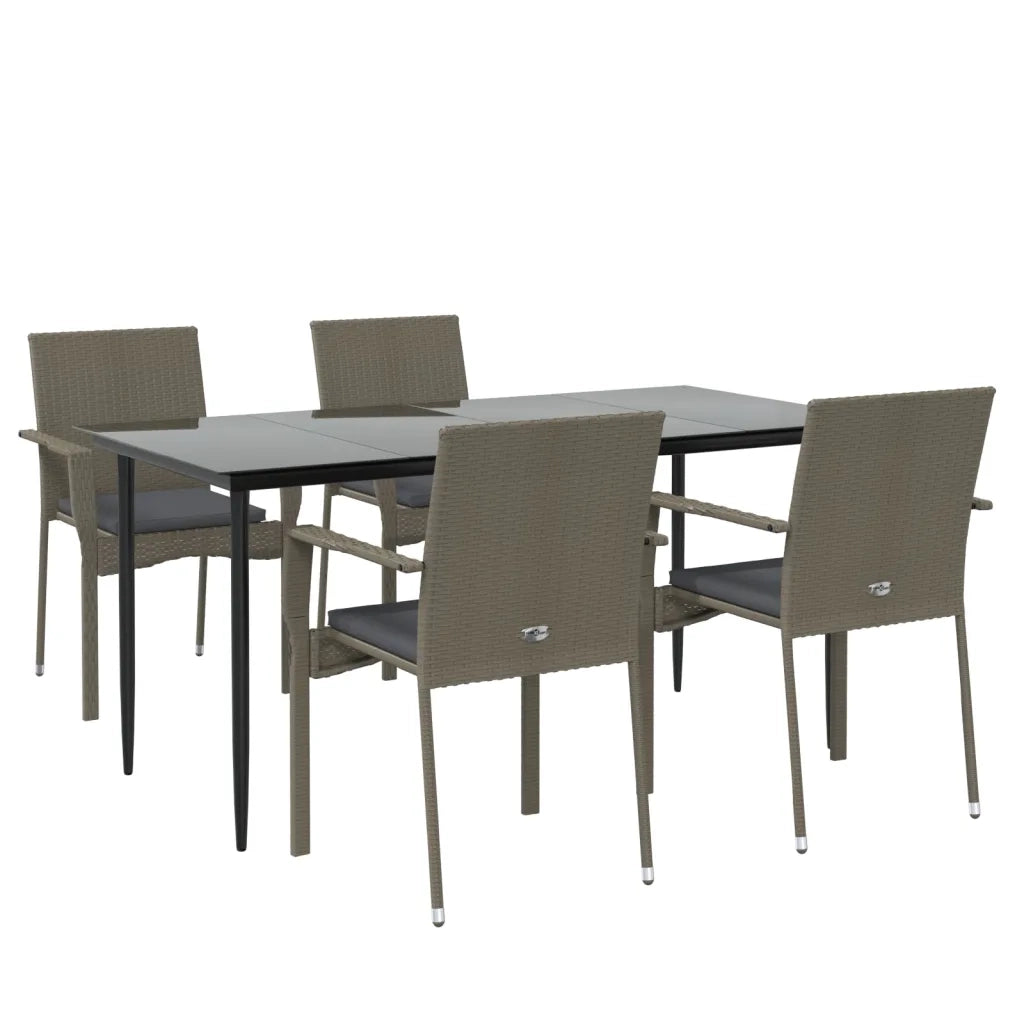 Set da Pranzo Giardino 5pz Nero e Grigio con Cuscini Polyrattan 3185128