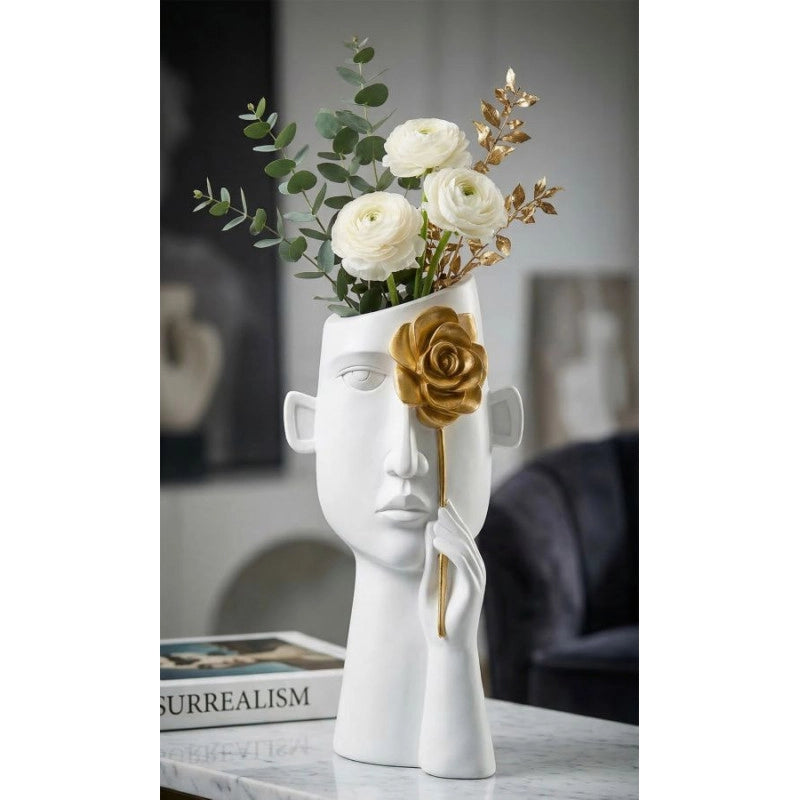 Vaso Face Con Fiore cm 14x13x27