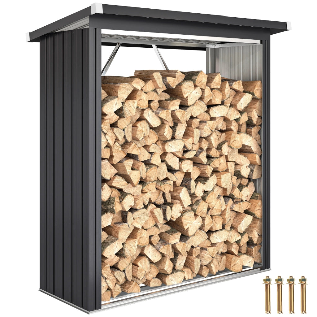 Capanno per legna da ardere ¨C Zephmum ¨C Acciaio, tetto spiovente, 150x66.5x150 cm, grigio scuro