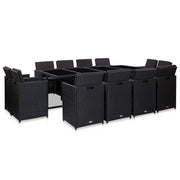 Set da Pranzo da Giardino 13 pz con Cuscini in Polyrattan Nero 46382