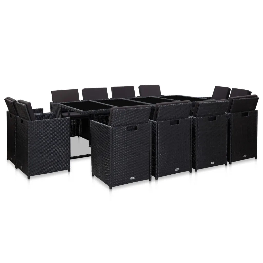 Set da Pranzo da Giardino 13 pz con Cuscini in Polyrattan Nero 46382