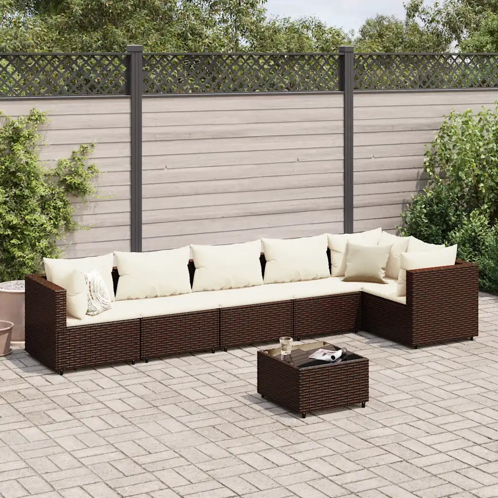 Set Divani da Giardino 7 pz con Cuscini in Polyrattan Marrone 3308113