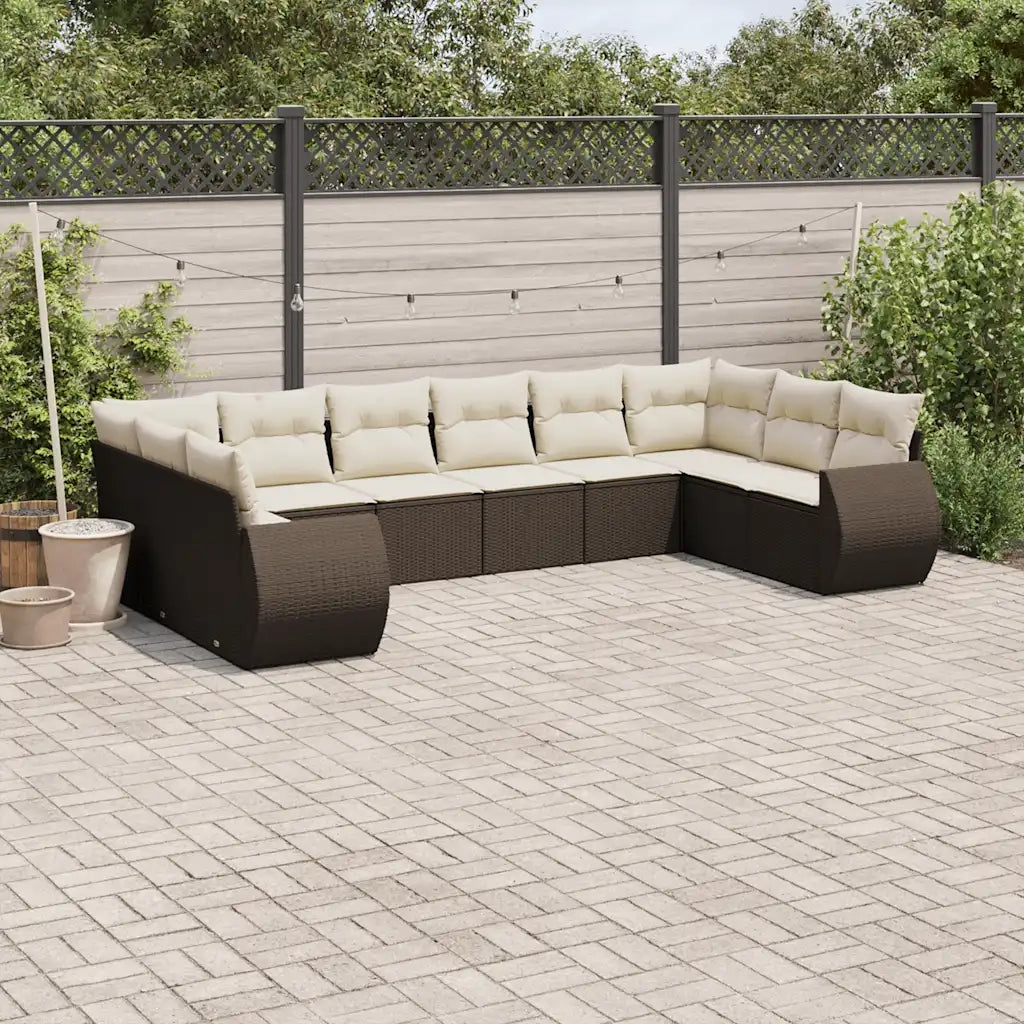 Set Divani da Giardino 10pz con Cuscini in Polyrattan Marrone 3254210