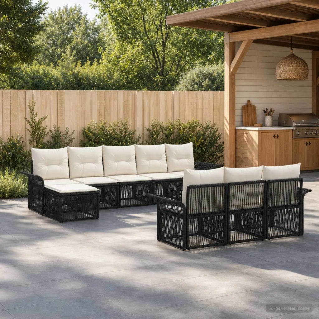 Set Divano da Giardino 10 pz Nero polyrattan 3434962