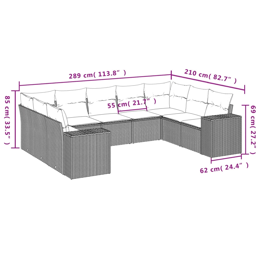Set Divani da Giardino 9 pz con Cuscini Nero in Polyrattan 3222994