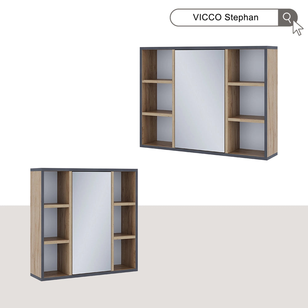 Vicco Specchio contenitore bagno Quercia dorata 80 x 59.2 cm Con ripiani e porta a specchio
