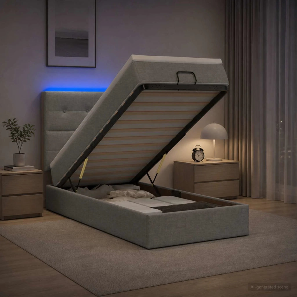 Letto Ottomano con Materasso e LED Grigio Chiaro 90 x 190 cm 3458034