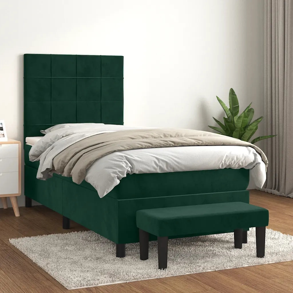 Giroletto a Molle con Materasso Verde Scuro 90x190 cm Velluto