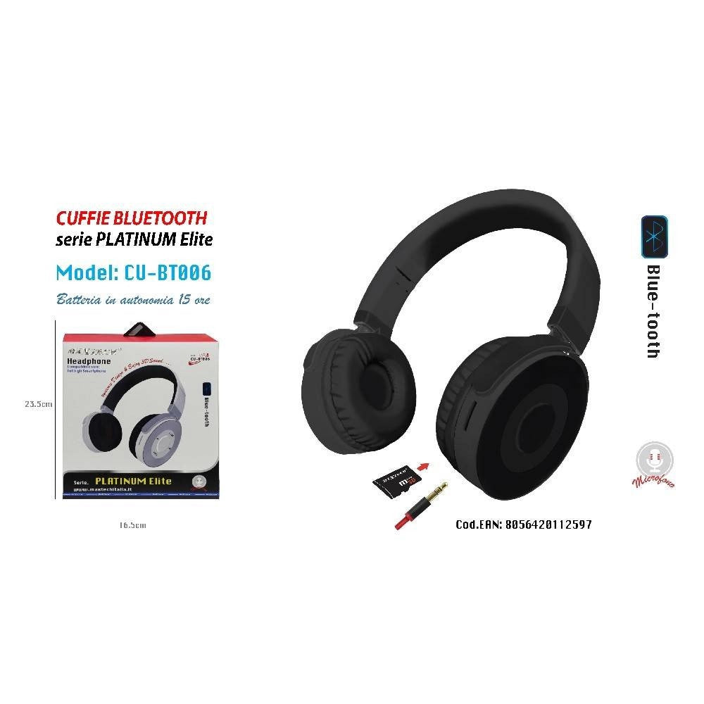 Trade Shop - Cuffie Bluetooth Microfono Autonomia 15 Ore Smartphone Musica Maxtech Cu-bt006 -