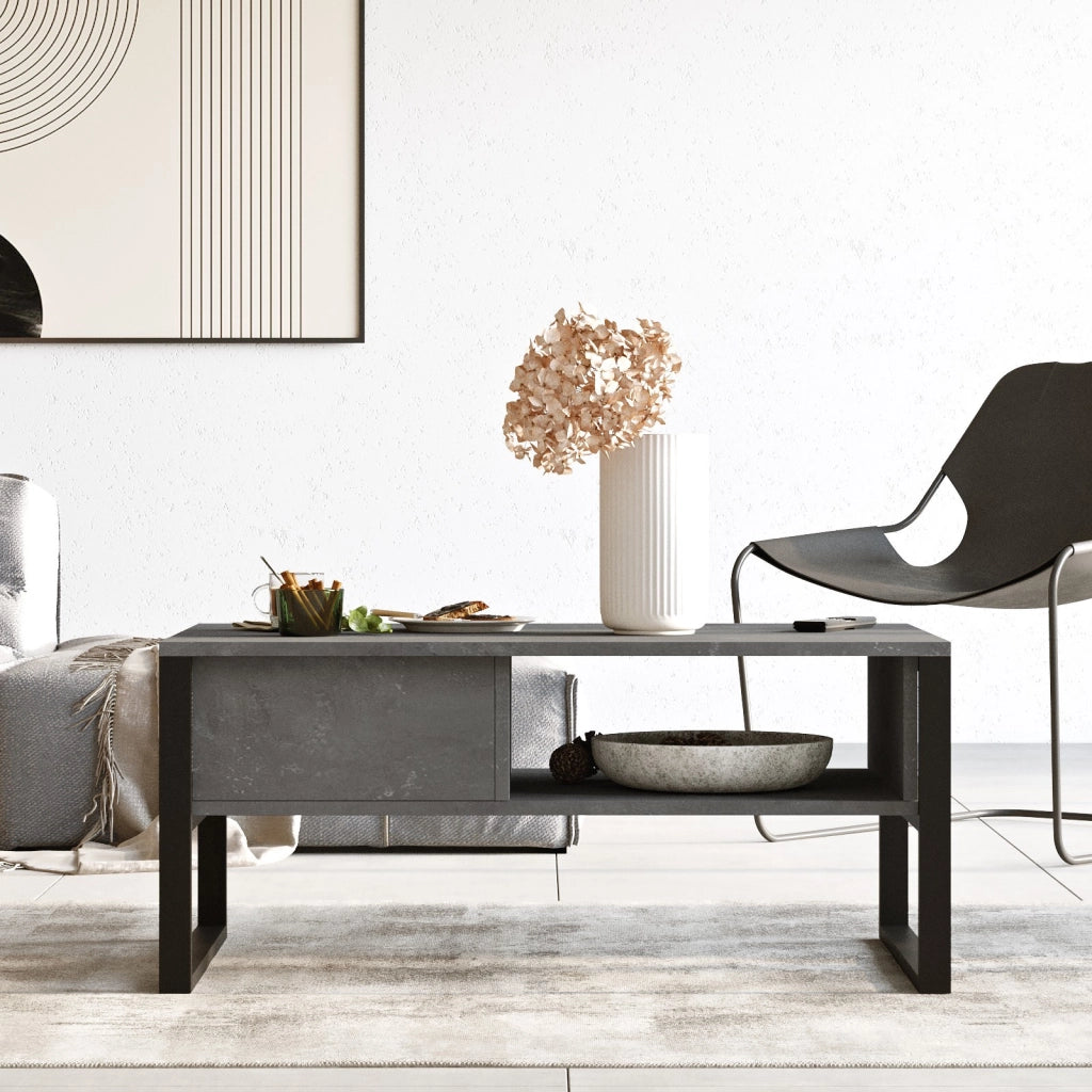 Tavolino da caffè in legno "ML34" - 100 x 59 x 44 cm - Argento