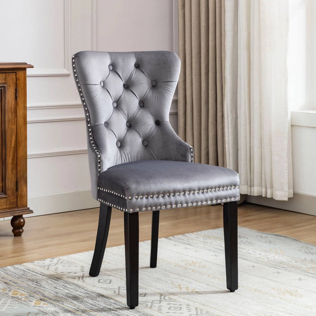 SEDIA Imbottita 51x51x97 cm in Velluto Grigio Set da 2 pezzi