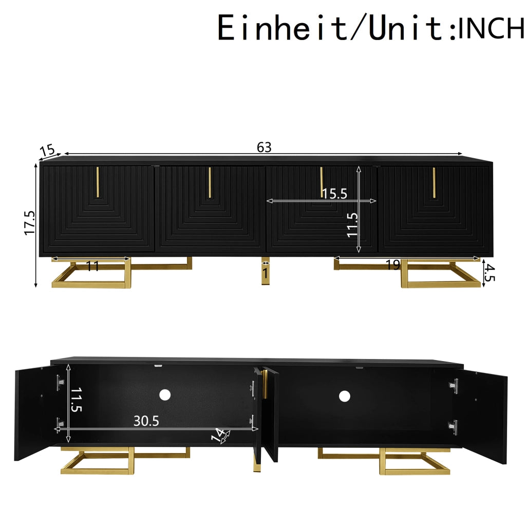 Mobile TV con Ante Strutturate ¨C MINIMAL ¨C Lowboard, Gambe e Maniglie Dorate