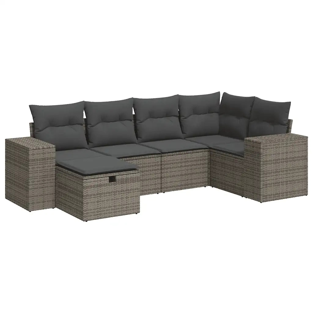 Set Divano da Giardino 6 pz con Cuscini Grigio in Polyrattan 3325686