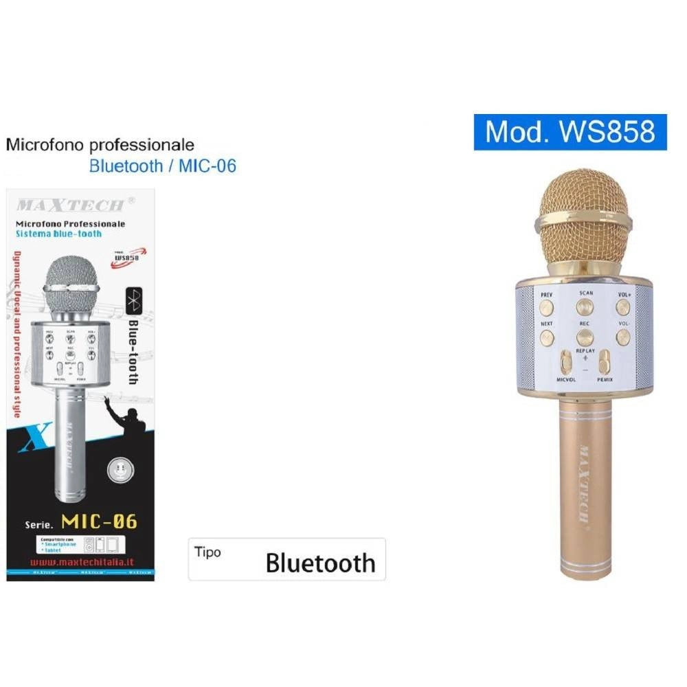 Trade Shop - Microfono Altoparlante Bluethoot Wireless Con Speaker Karaoke Maxtech Mic-06 -