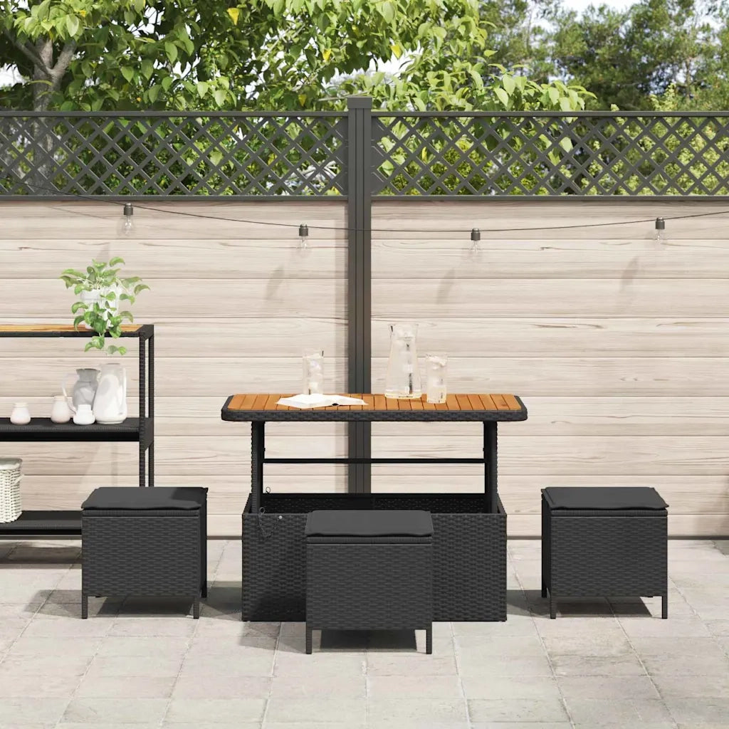 Set da Pranzo per Giardino | Set Salotto da Giardino Nero polyrattan
