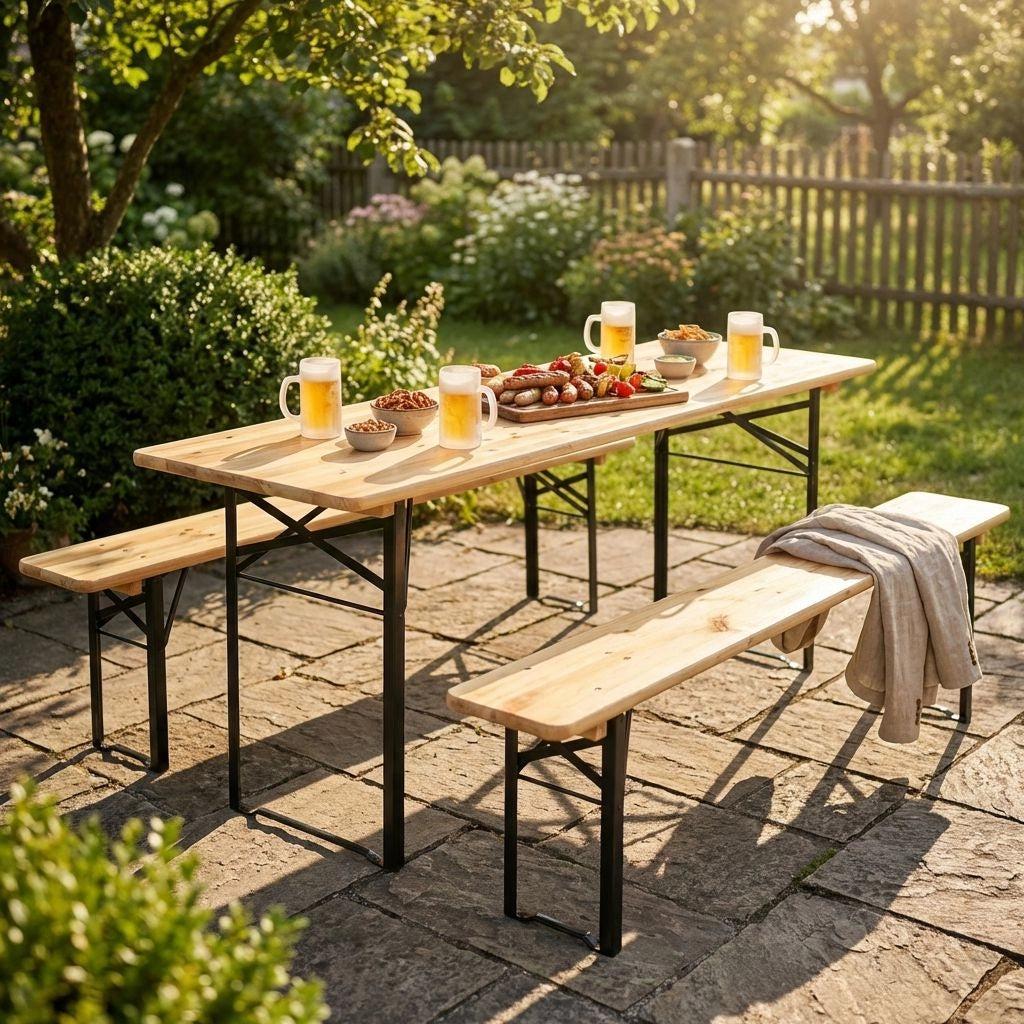 Set Birreria 200×80 cm in Legno e Metallo con panche