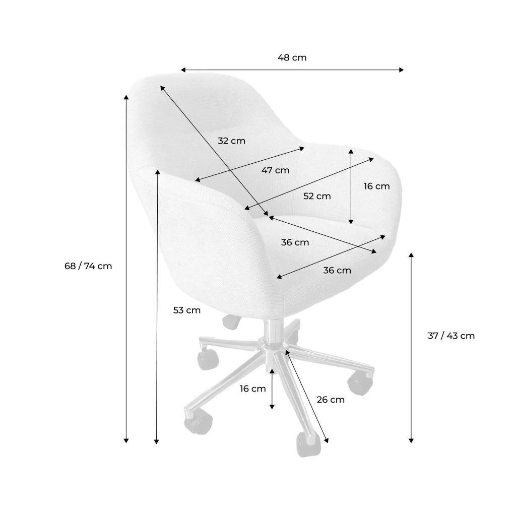 Sedia da ufficio in ciniglia regolabile per bambini con ruote, beige