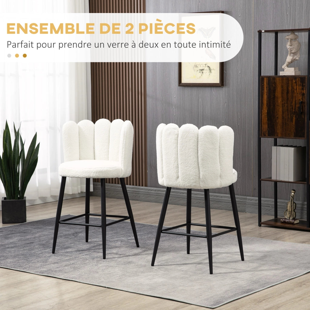 Sgabello da bar con poggiapiedi ¨C zephmum ¨C tessuto effetto lana, nero e crema, 65 cm