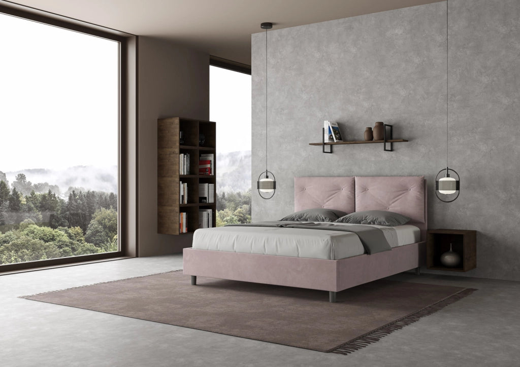 BS COM Letto matrimoniale senza rete imbottito 160x210 microfibra glicine