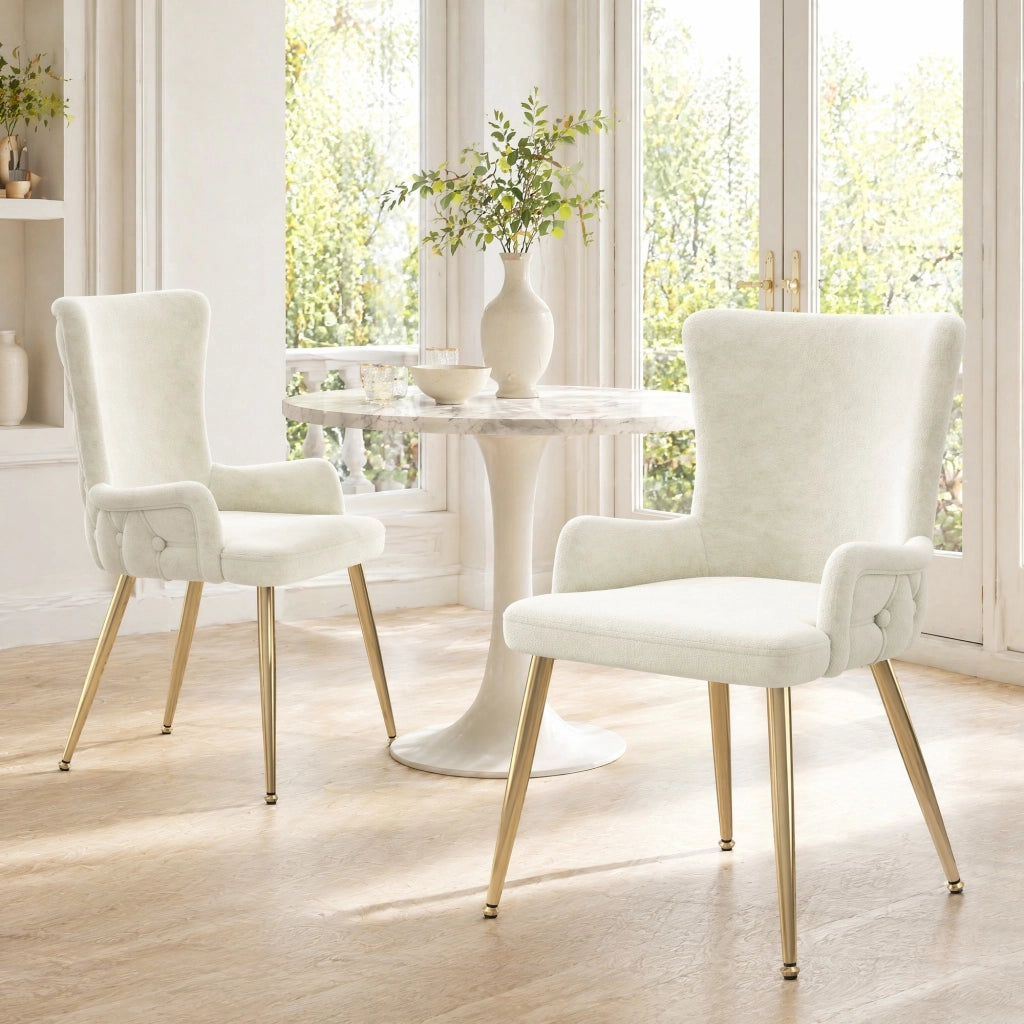 SEDIA in velluto beige e oro, 62,23x58,42x55,88 cm, Set da 2 pezzi