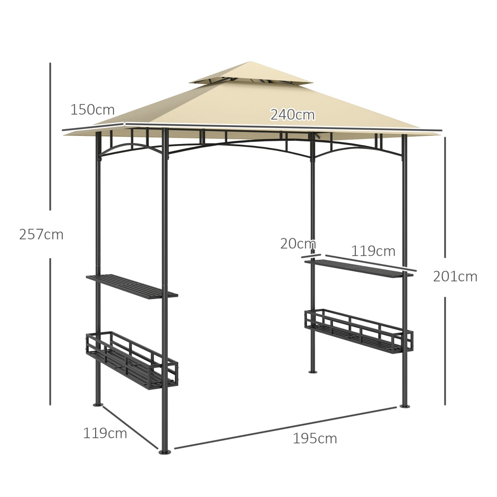Gazebo Per Barbecue Impermeabile 240 X 150 X 257 Cm Acciaio Beige Con Doppio Tetto E Ripiani Laterali