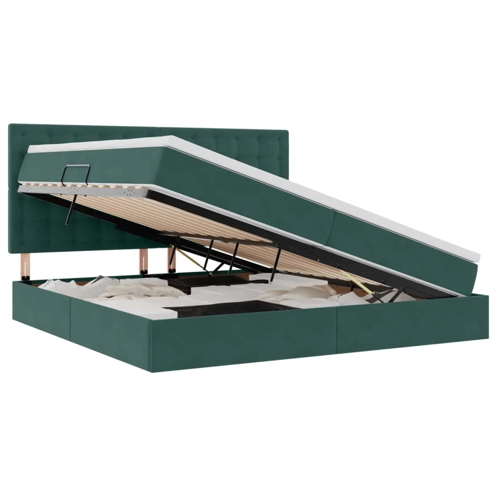Letto con contenitore e LED Verde Scuro 200 x 200 cm Velluto 3372810