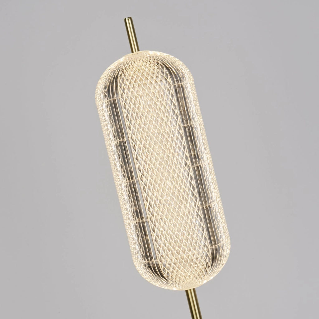 Lampada da terra a LED Capsule, metallo ottone satinato e paralume in acrilico