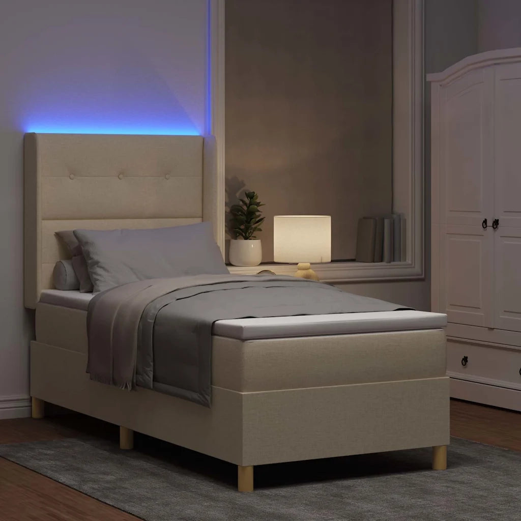 Letto a molle con strisce LED Crema 100 x 200 cm Tessuto 3343684
