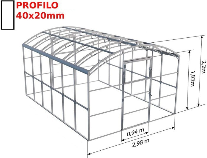 Serra BoxSer 3x8m con copertura policarbonato alveolare 4mm