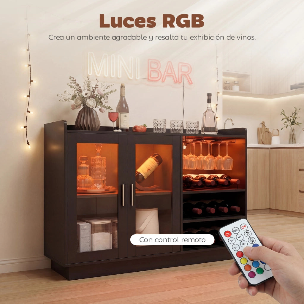 Buffet Armadio con Bottigliere e Luci LED RGB ¨C zephmum ¨C Nero