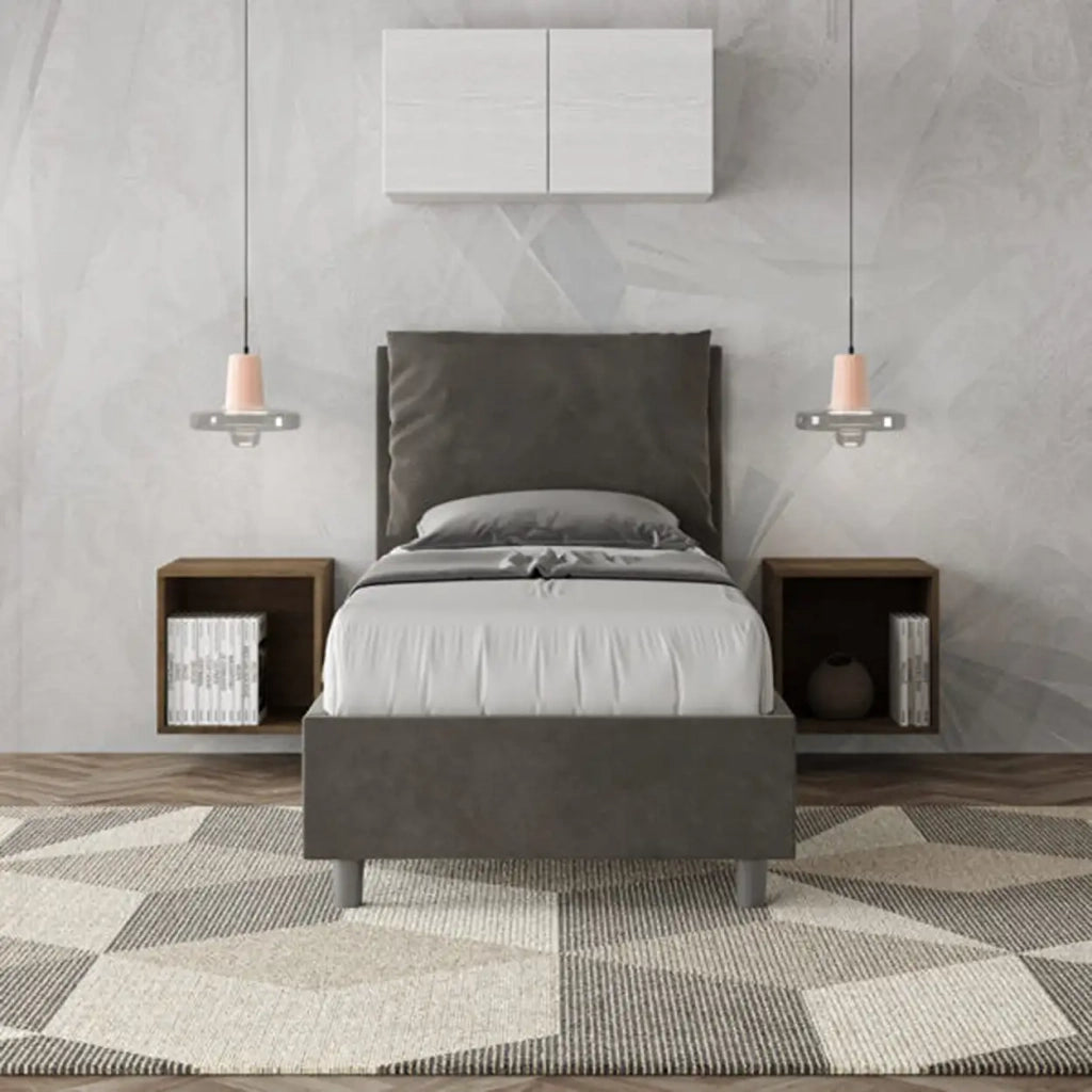 Letto singolo con rete imbottito 80x210 microfibra grigio Antea