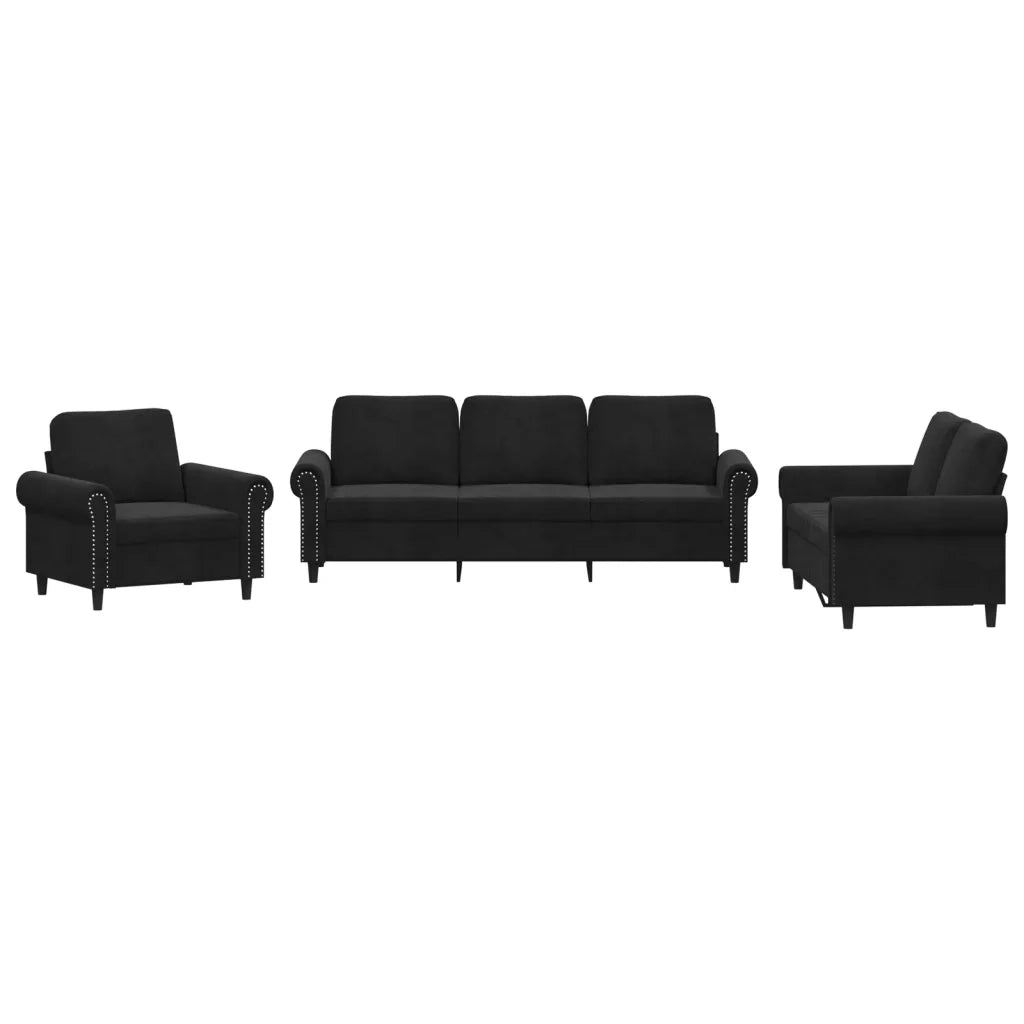 Set di Divani 3 pz con Cuscini Nero in Velluto 3202175