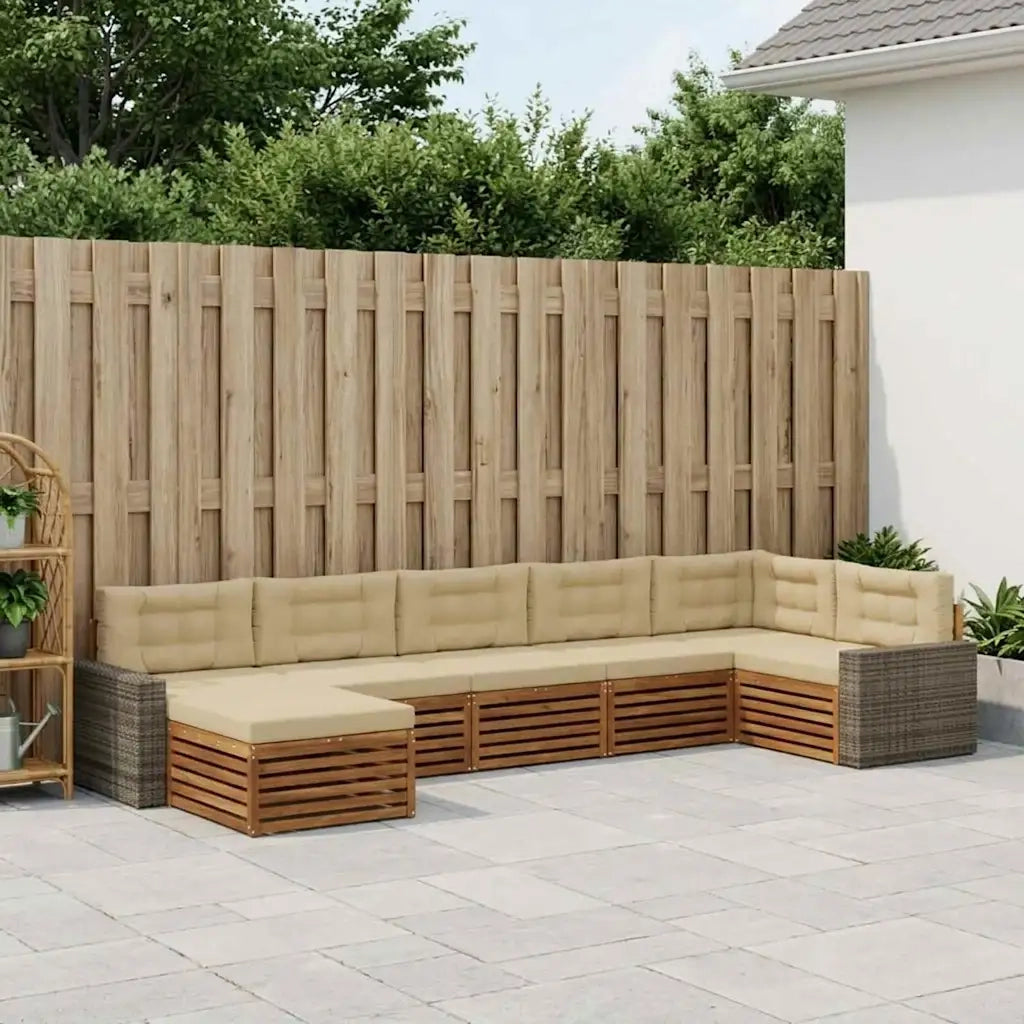 Set di divani da esterno con cuscino 7 pcs Naturale e Beige 3383641