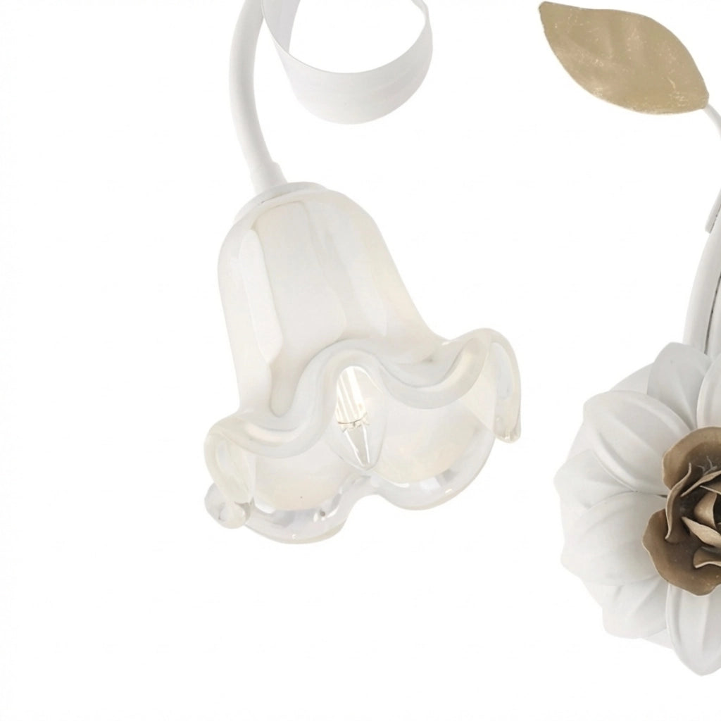 Applique Arte Povera Cesto Metallo Bianco E Oro 2 Luci E14