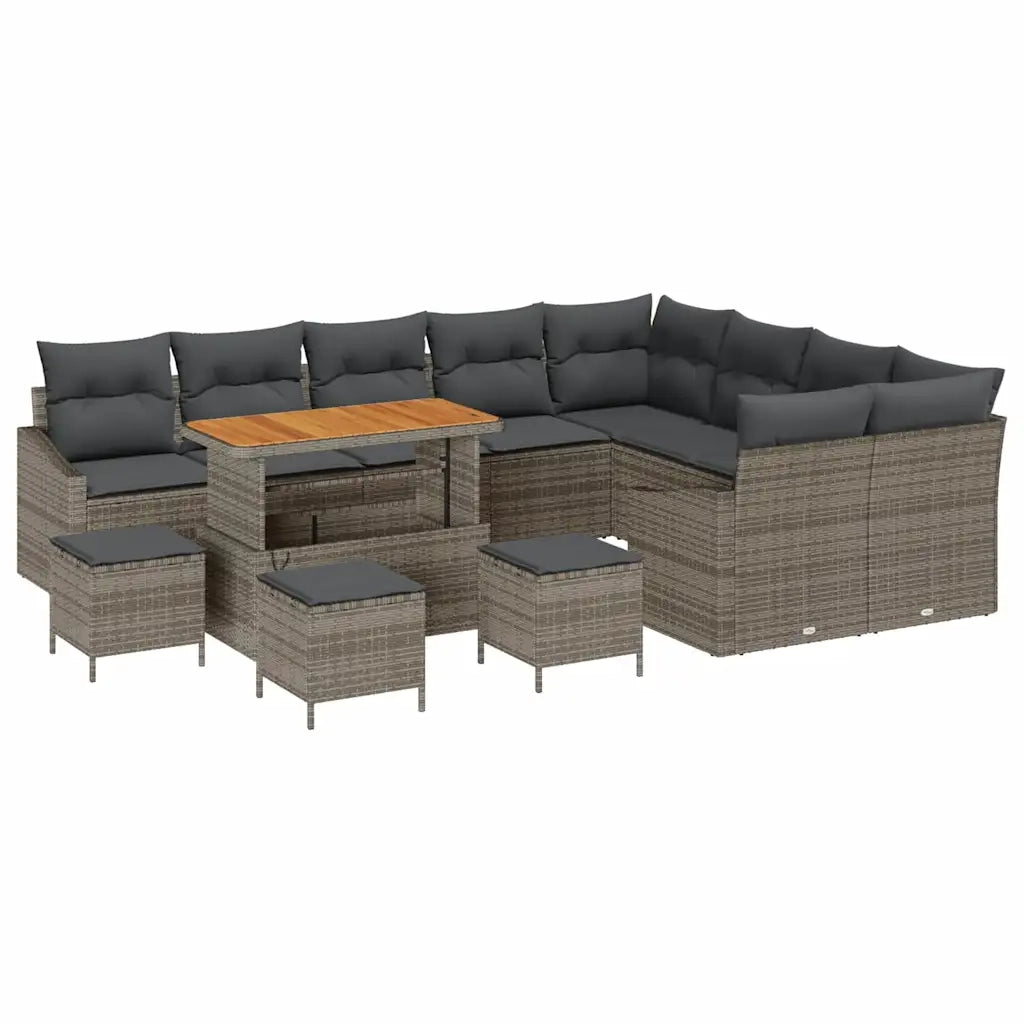 Set Divano da Giardino con cuscino 13 pcs Grigio polyrattan