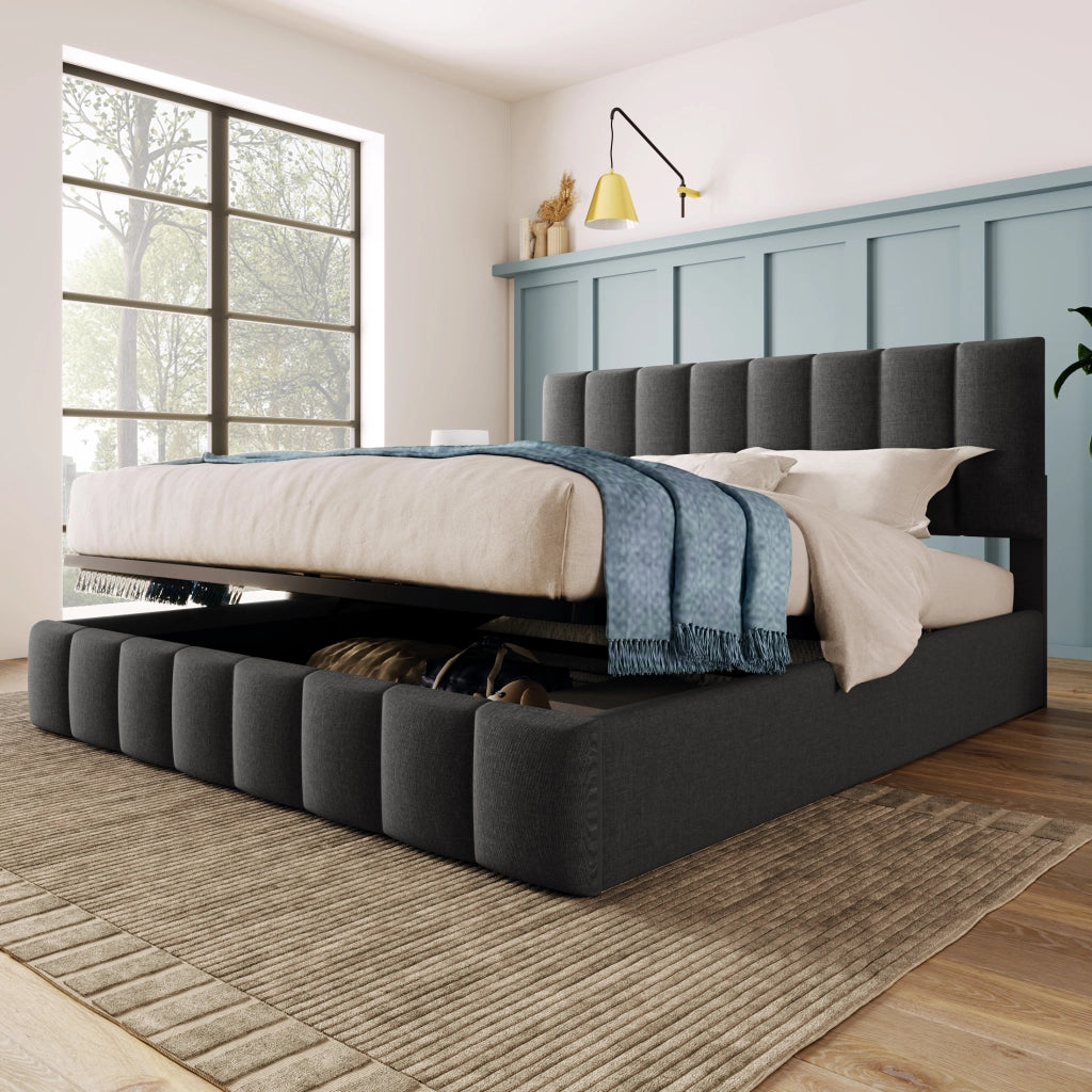 letto imbottito lino grigio 140 x 200 cm