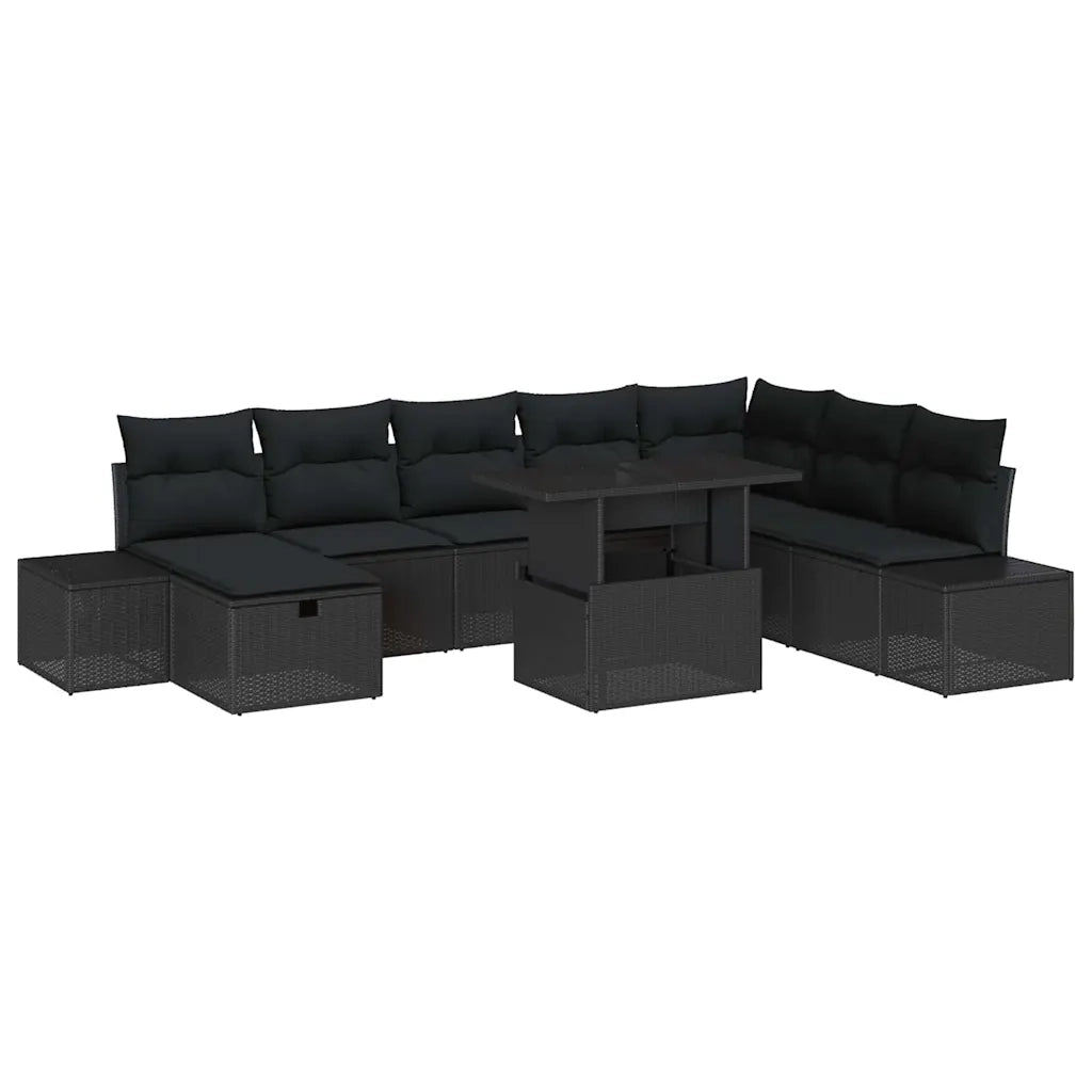 Set Divano da Giardino 11 pcs Nero Poly Rattan