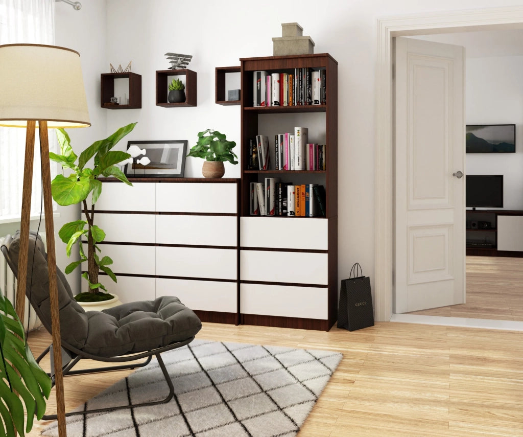 Armadio da ufficio AKORD R60 Wengé 60 cm 3 cassetti inserto frontale Bianco 60x35x180 cm