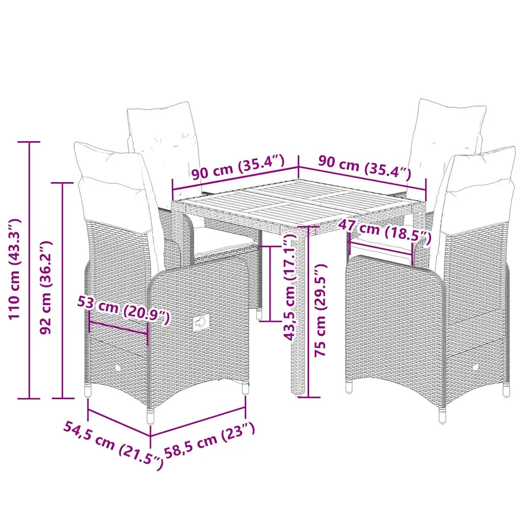 Set da Bistrò da Giardino 5 pz con Cuscini Beige in Polyrattan 3277097