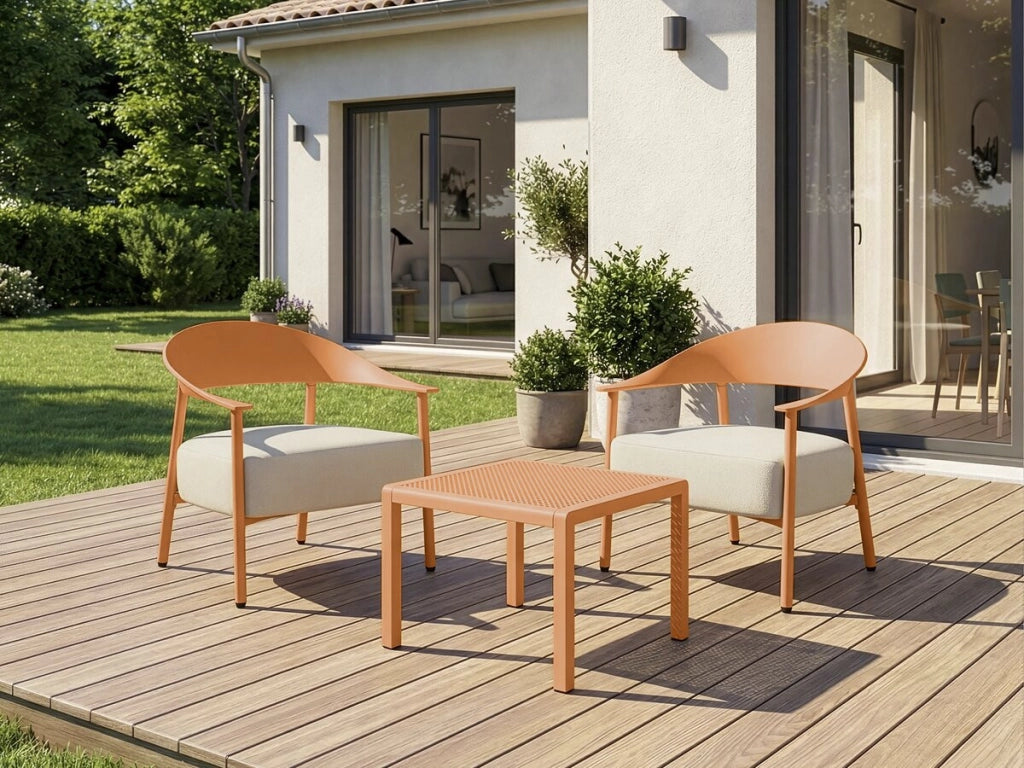 Set di mobili da giardino in metallo e plastica "Céora" - 2 posti - Arancione