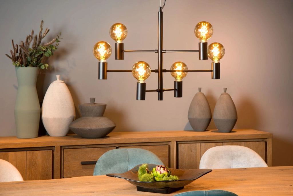 Lampadario Lucide Leanne 6 luci E27 nero industriale