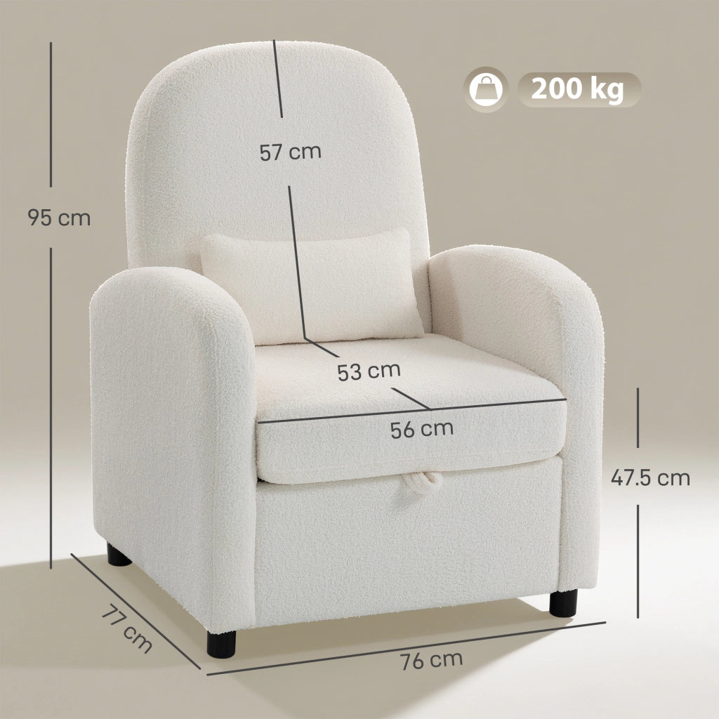 Poltrona Relax Moderna con Contenitore ¨C Xylo ¨C Rivestimento Pile Teddy Crema 76x77x95 cm
