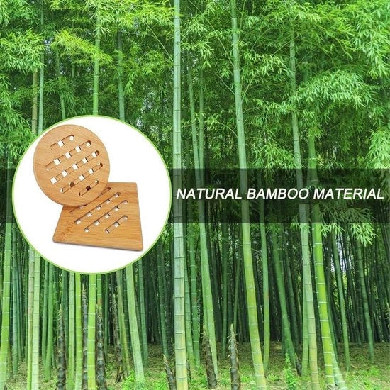 Set di 6 sottopiani in bambù termoresistenti - quadrato e rotondo - antiscivolo - per padelle