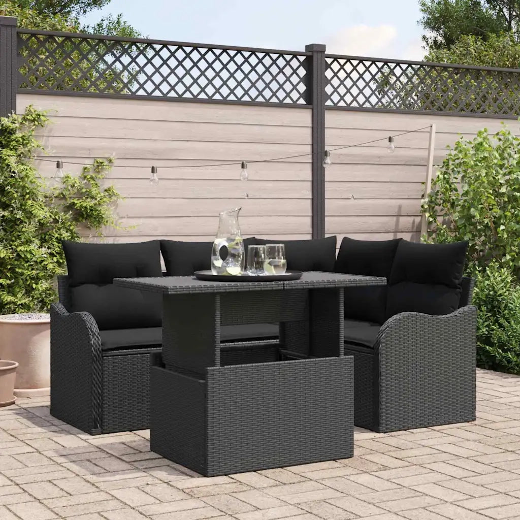 Set Divano da Giardino 5 pcs Nero Rattan in Polipropilene 3357196