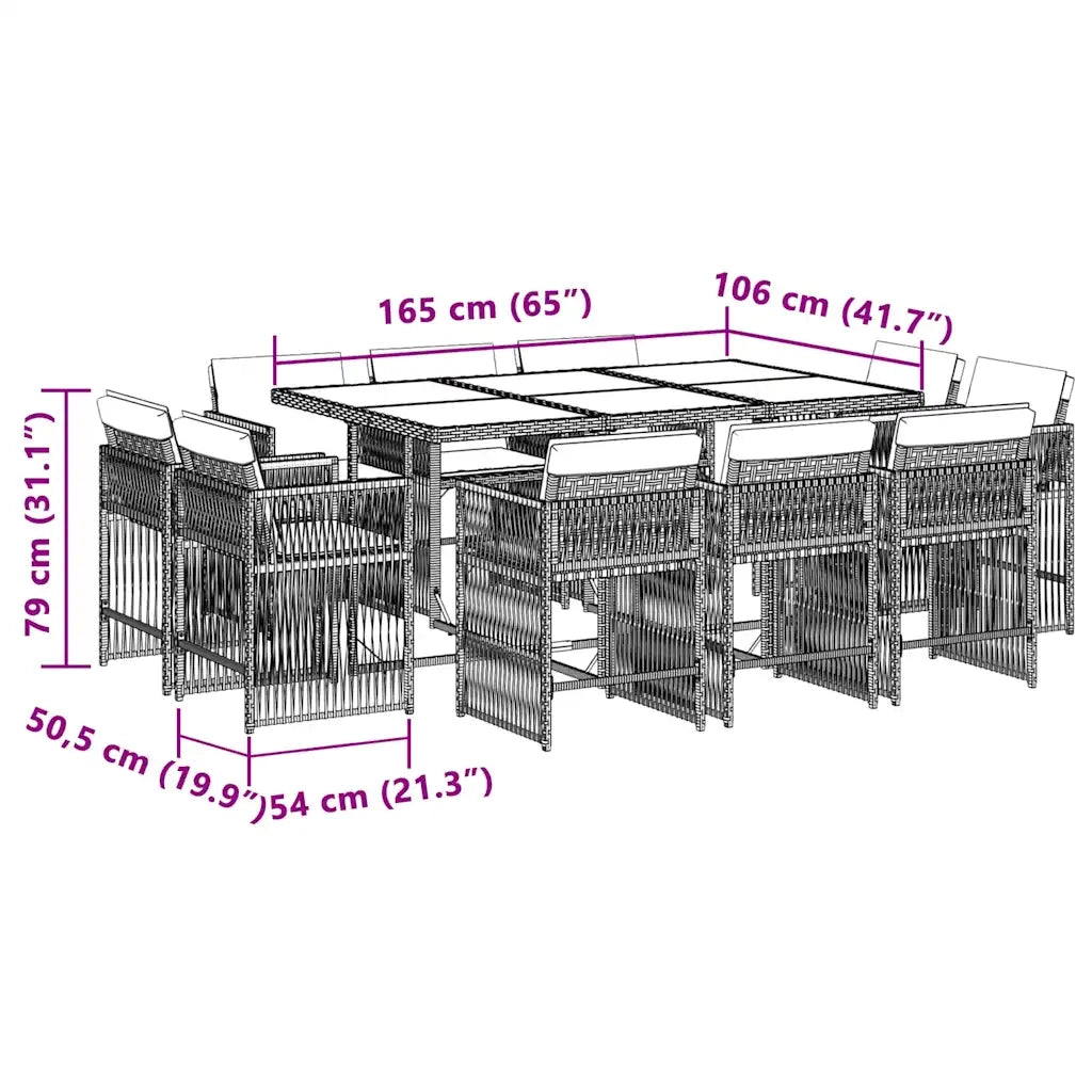Set Pranzo da Giardino 11 pz con Cuscini Beige Misto Polyrattan